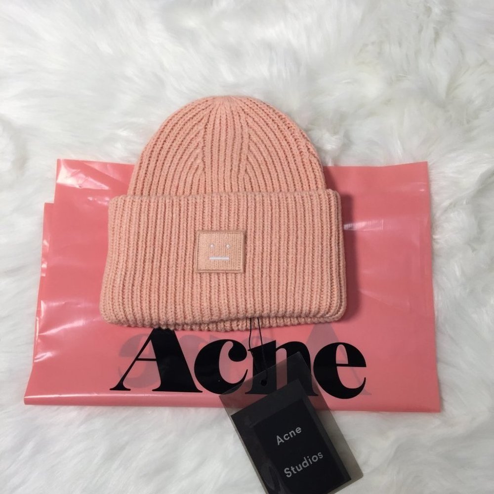 Acne Pink Ribbed Knit Beanie